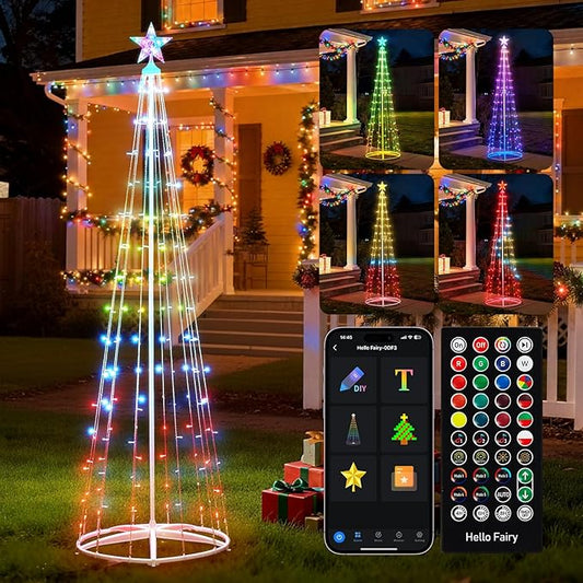 Brightown Smart Christmas Cone Tree LED Light, 8FT 191 LED Music Sync with Remote APP and Local Control, Pattern and Text Displayable, 16 Million Colors Light Show Tree for Indoor Outdoor Decorations