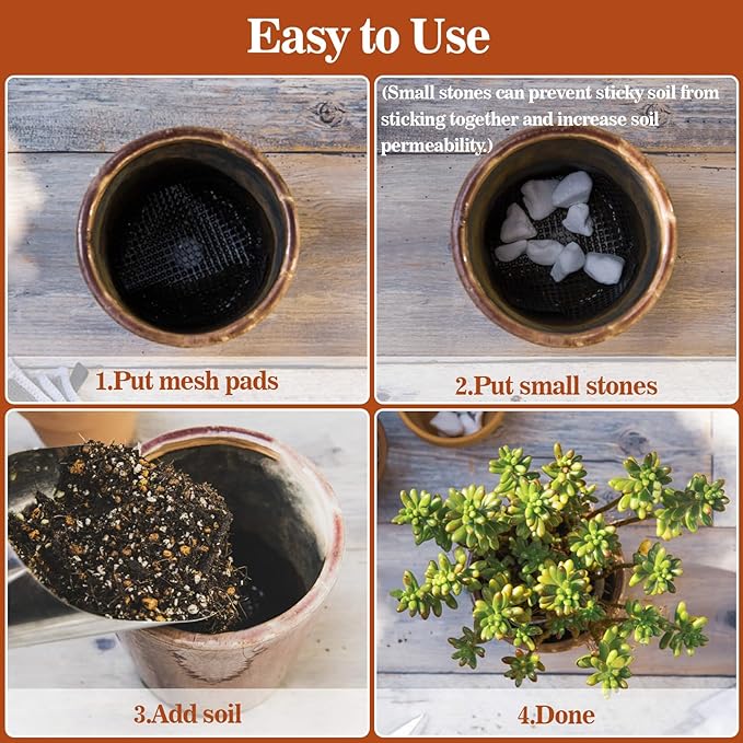 100 Plant Pots Hole Mesh Pad - MAQIHAN Flower Pot Mesh Mat Terrarium Potting Eye Mesh Mats Pot Substrate Barrier 2 Inch Net Bonsai Gardening Grid Ceramic Drainage Hole Mesh Screen Prevent Soil Leaking