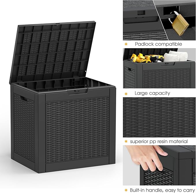 KAMABOKO 35 Gallon Outdoor Storage Box, Outside Storage Box Waterproof Lockable Lid for Garden Tools, Package Delivery, Pool Supplies, Patio Furniure, Black
