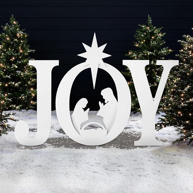Best Choice Products 46in Outdoor JOY Christmas Nativity Decoration, 3 Piece Yard Decor Sign Holy Weather Resistant PVC Silhouette for Garden - White