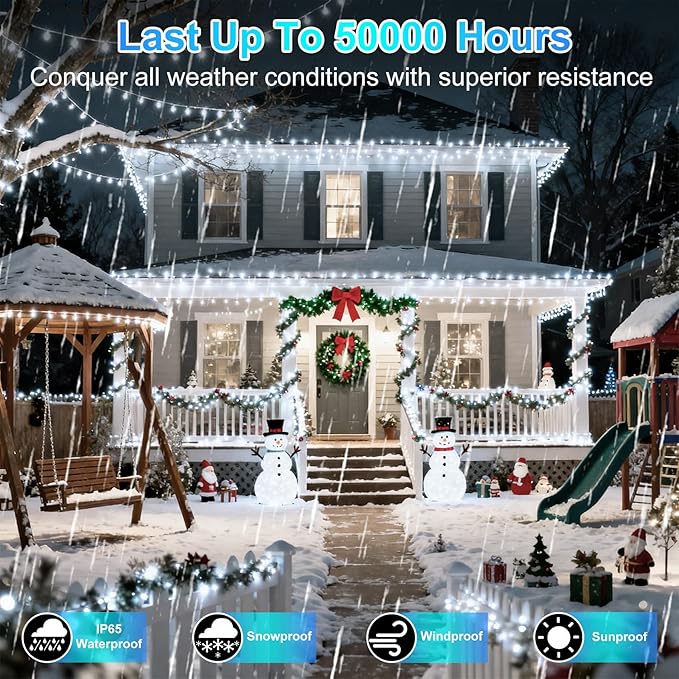 340 LED 90FT Christmas String Lights Outdoor, 12 Pro Modes and Timer Memory & Brightness, Plug in Outdoor Waterproof Clear Wire Twinkle Light for for Xmas Yard Tree Wedding Party Decor (Cool White)