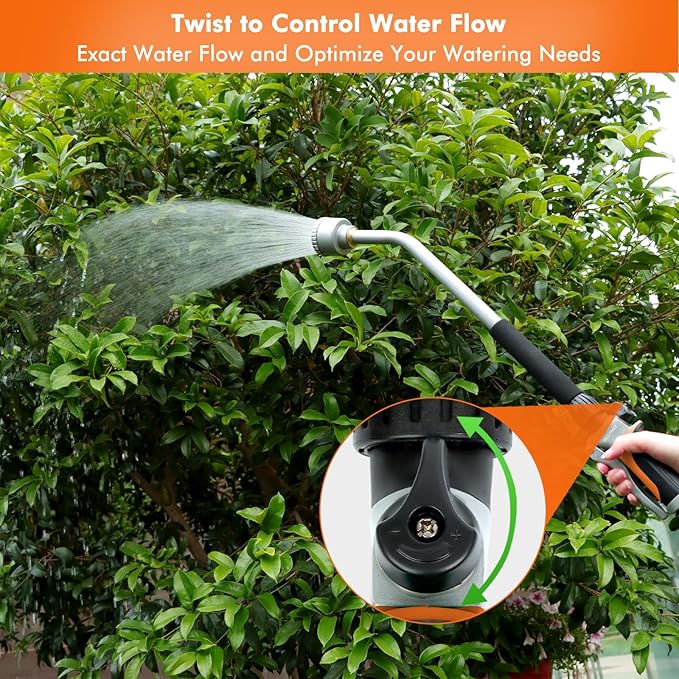 RESTMO Long Watering Wand, 24 Inches Gentle Soft Full Shower Sprayer Wand with Flow Control, Heavy Duty Metal Hose Wand for Hanging Baskets, Shrubs, Plants, Flowers, Garden and Lawn, Orange