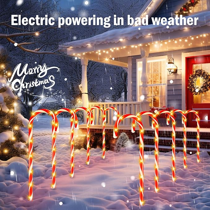 Brightown 28" Solar Candy Cane Lights Outdoor Pathway, 2 Set Total 20 Large Candy Canes with Solar Panel and Power Plug, 8 Modes LED Outdoor Candy Cane Decorations Yard Lawn Driveway Walkway Sidewalk