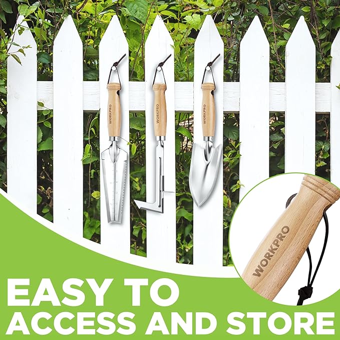 WORKPRO Garden Tool Set, 3 Pcs Gardening Hand Tools with Wood Handle, Weed Puller, Crack Weeder, Hand Trowel, for Planting, Digging, Weeding, Ideal Gardening for Women & Men