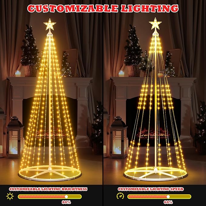 6FT Outdoor Christmas Tree Lights, Multicolor Prelit Smart Cone Christmas Tree with Star Topper, Music Sync, App & Remote Control, LED Light Show Tree for Indoor Outdoor