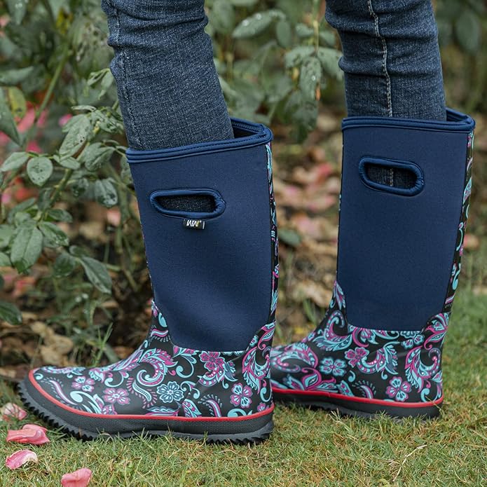 WTW Mid Calf Rain Boots for Women - Waterproof Insulated Neoprene Mud Boots Outdoor Hunting Garden Boots