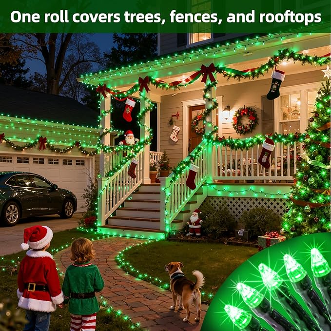 300LED Christmas Lights Outdoor Indoor Use, 12 Lighting Modes 75ft Christmas Tree Lights with Timer, Dimmable Plug in Green LED StringLights Waterproof for Yard Tree Wedding Party Holiday Green