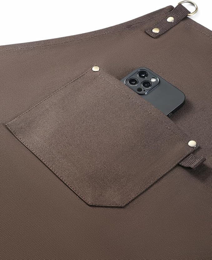 No-Tie Canvas Apron Heavy-Duty 16OZ Work Apron With Front Pocket Extra Long Straps Adjustable M–XXL (Coffee)