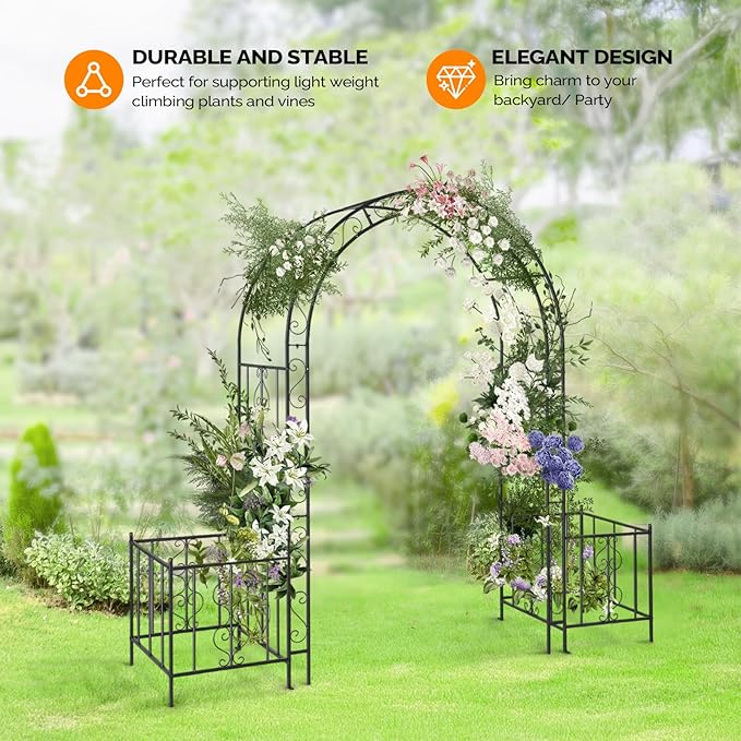 VINGLI Garden Arbor Arch, Wedding Arch Archway for Ceremony Party, Trellis for Plant Climbing, Christmas Decorations Pergola for Backyard, Lawn, Patio, Yard (Arbor with Planter Box)