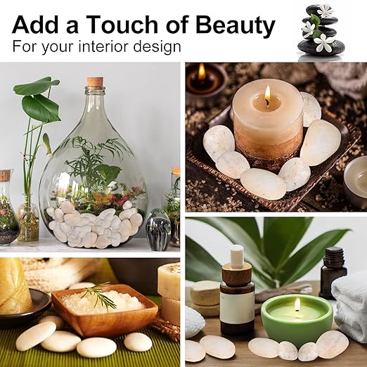 20lb Cream White River Rocks Outdoor Landscaping- Polished Pebble for Plants – Garden Decorative Stones-1-2 Large Plant Rocks,Ideal for Aquarium, Home Decor