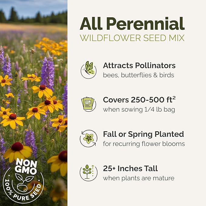 Eden Brothers All Perennial Wildflower Mixed Seeds for Planting, 10 lb, 4,800,000+ Seeds with Lupine, Shasta Daisy | Attracts Pollinators, Plant in Spring or Fall, Zones 3, 4, 5, 6, 7, 8, 9, 10