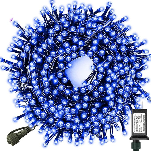 Decute Christmas String Lights Waterproof 300LED 105FT UL Certified with End-to-End Plug 8 Modes, Outdoor Indoor Starry Fairy Lights for Christmas Tree Patio Garden Wedding Party Decor Blue