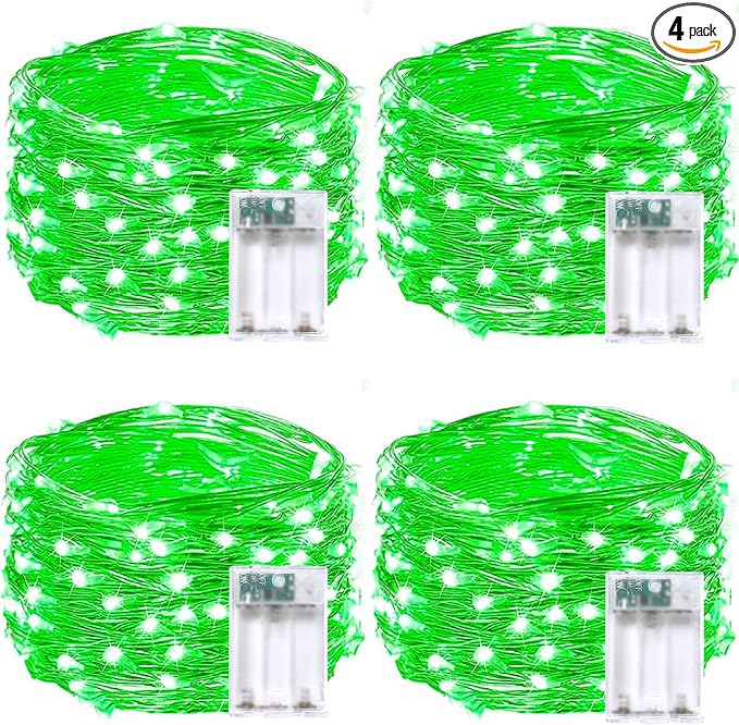 4 Pack 20FT 60LED Christmas Battery Operated Fairy Lights with Timer, Waterproof Battery String Lights Outdoor Indoor, Battery Twinkle Lights for Bedroom Wedding Birthday Party Christmas (Green)