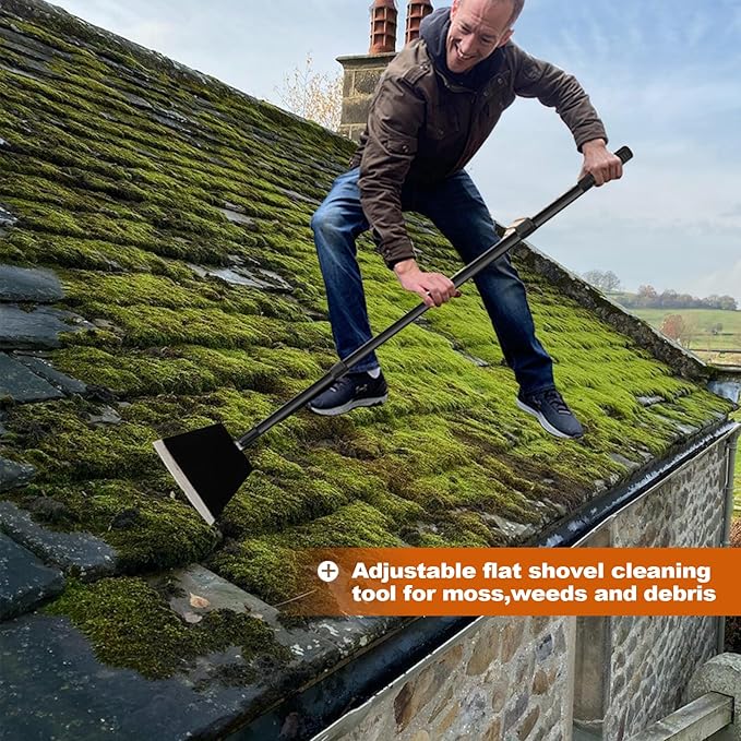 Garden Shovel, Ice Scraper for Cleaning, Snow Flat Shovel with Adjustable Long Handle and Heavy Duty Sharp Blade, Cleaning Weed Remove Tool for Lawn Edging Back Yard Sidewalk Grass