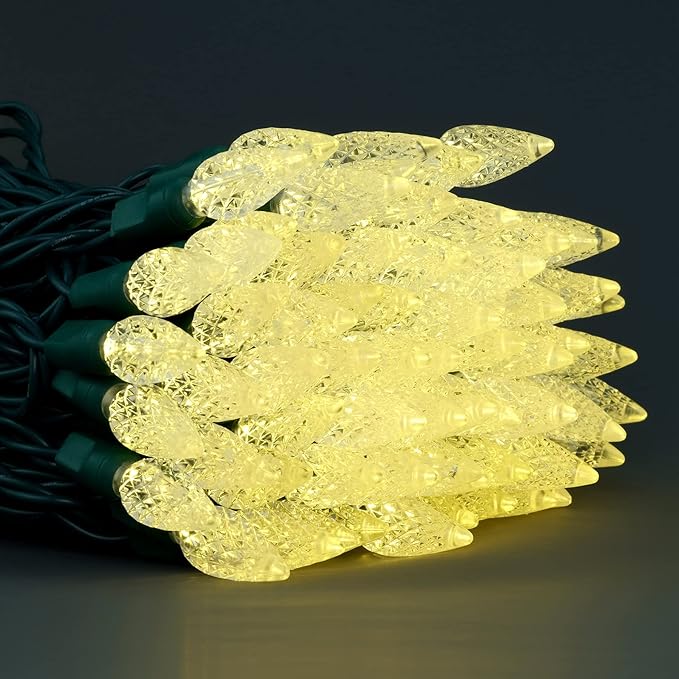 YULETIME Warm White One-Piece C6 Strawberry Christmas Lights 140 Count 71 Feet, 2 Sets 70 LED 35.5 ft High Waterproof UL Certified String Light (Warm White)