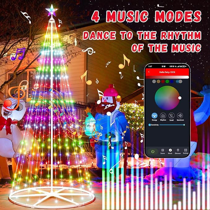 7.5FT LED Smart Christmas Tree - Outdoor & Indoor Lighted Christmas Tree Decorations Christmas Cone Tree App Control Color Changing Light for Yard & Garden