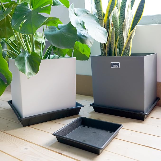 Square Plant Saucer 5 Pack 8 10 12 14 16 18 20 Inch, Flower Pot No Holes Plant Drip Trays, Plant Trays for Pots Heavy Duty Plastic Plant Saucers for Indoors Outdoors