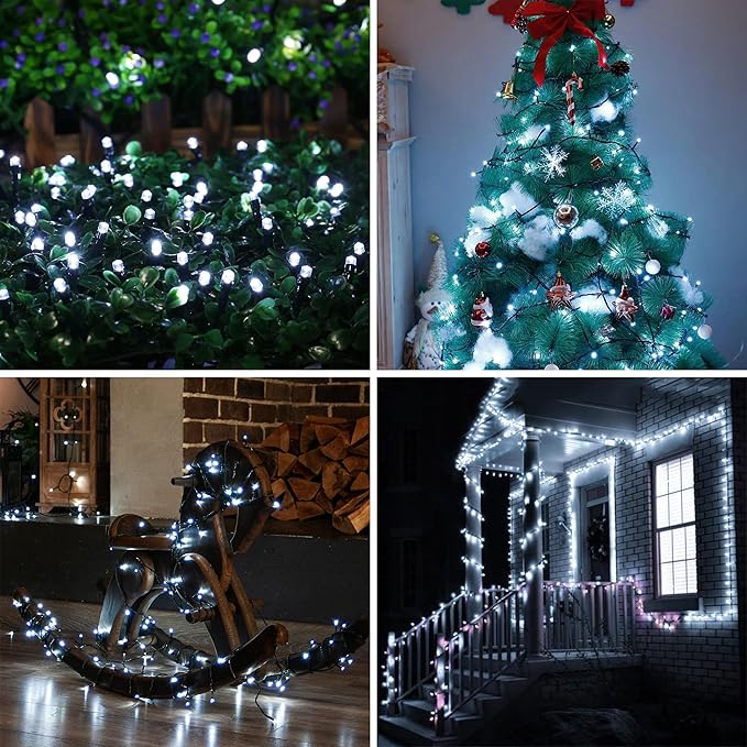 kemooie 500 LED Christmas String Lights, 164FT 8 Lighting Mode with Memory Plug in Green Wire Waterproof Lights, for Outdoor Indoor Birthday Christmas Wedding Party Garden Balcony Decorations (White)