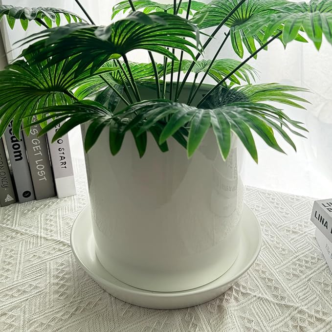 Plant Saucers 12 Inch (12.7 Inch) Plant Trays, Durable Round Glazed Ceramic Flower Plant Water Drip Tray for Pots Planter