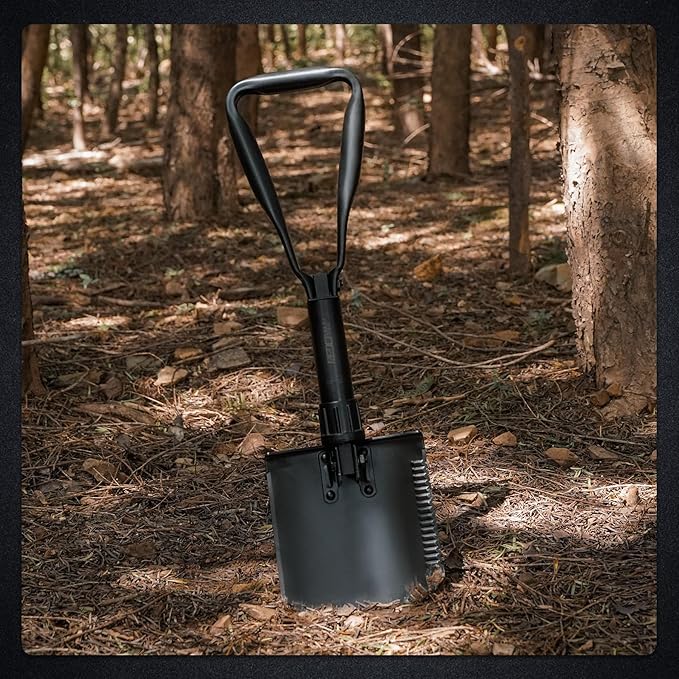 REDCAMP 23" Survival Folding Camping Shovel w/Cover, Manganese Steel Heavy Duty Tactical Shovel with Tri-Fold Handle for Hiking, Beach, Snow, Sand, Mud, Portable Black, 3Lbs