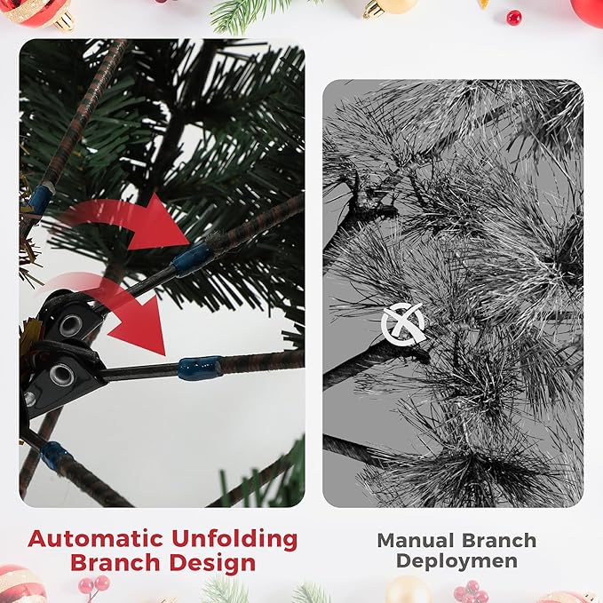 7.5ft Pre-lit Artificial Christmas Tree,Spruce Prelit Christmas Trees for Home,Office,Party Thickened PE&PVC Branch Tips & UL Listed Lights Incandescent Warm White,Fire-Resistant Automatic Branches