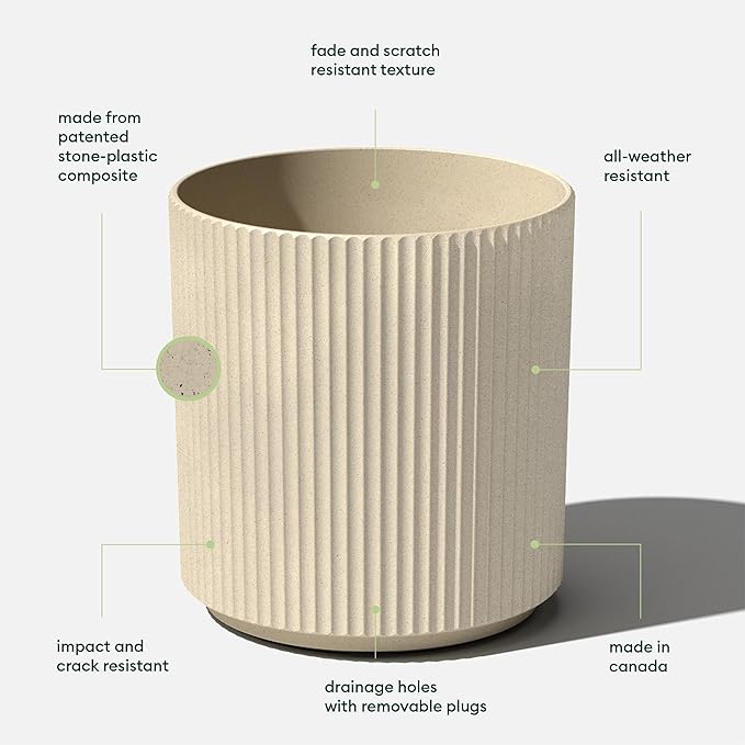 Veradek Round Demi Planter Pots for Indoor/Outdoor Garden Use, Made from Plastic-Concrete Mix with Drainage Holes, Perfect for Small to Large Succulent Plants, Flowers, Modern Interior Plants