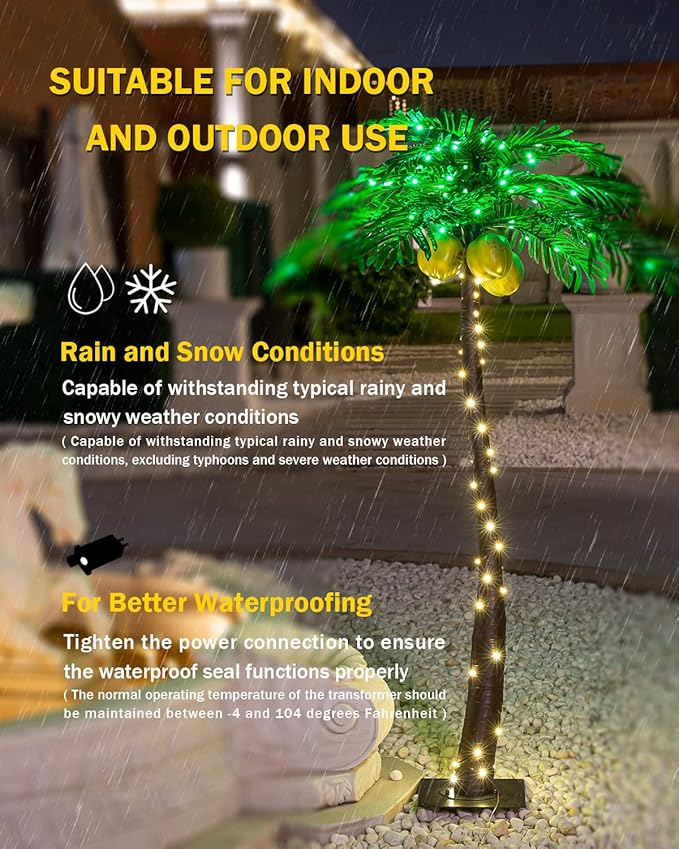 5ft Lighted Palm Tree 136 LED Lights with Glowing Coconuts - Dimmable, UL Certified, Waterproof - Ideal for Indoor and Outdoor Decoration
