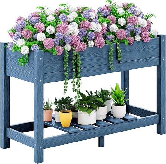 SERWALL Raised Garden Bed, HDPE Raised Bed for Gardening All Weather Use- Blue