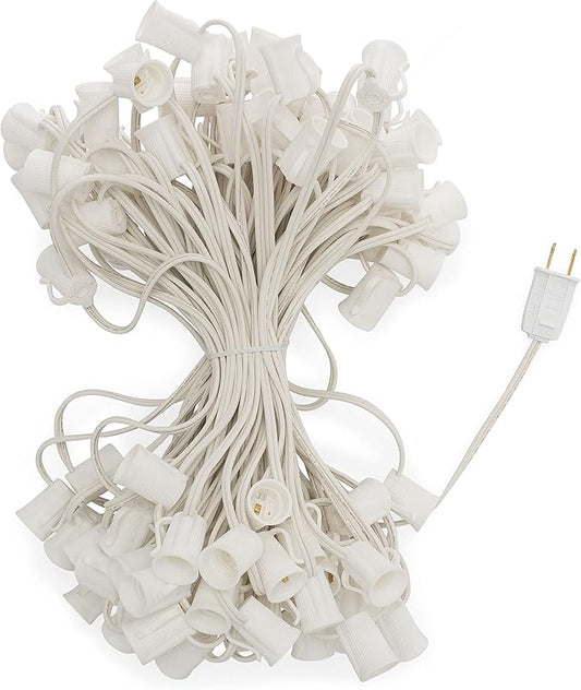 HLO Lighting C9 Light Stringer | Thick Commercial Grade SPT-2 Wire | for Use with C9 String Lights | 12" Socket Spacing | 100-Foot White Wire