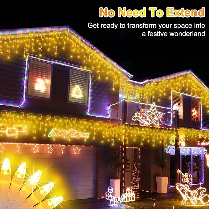 810LED 82ft Christmas Lights, 180Drops 12 Modes Warm White Christmas String Lights Outdoor Dimmable, Waterproof Christmas Decoration Fairy Lights with Timer for Indoor Eaves Party Patio Window Fence