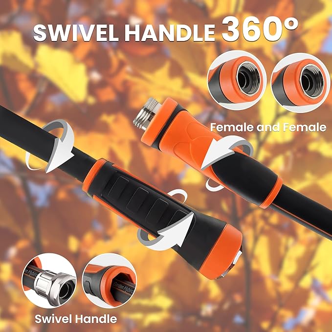 Giraffe Tools Garden Leader Hose 10ft x 5/8", Short Water Hose Heavy Duty, Flexible, Lightweight Hybrid Hose with Swivel Handle, Double Female Fittings, Burst 600 PSI