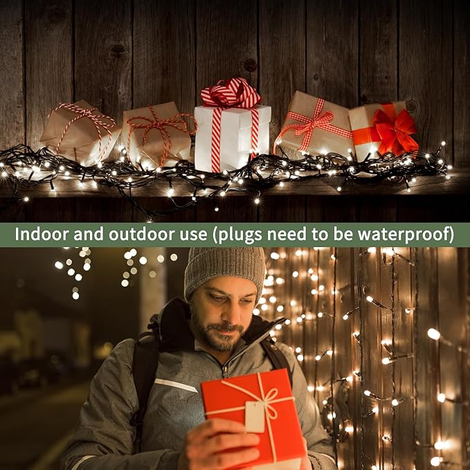 VIL Christmas Tree Lights with Ring,8.2Ft 16 Line 448 LED Green Wire Fairy Waterfall String Lights Plug in,Icicle Twinkle Lights with 8 Lighting Modes for Indoor Outdoor Xmas Tree(Cool White)