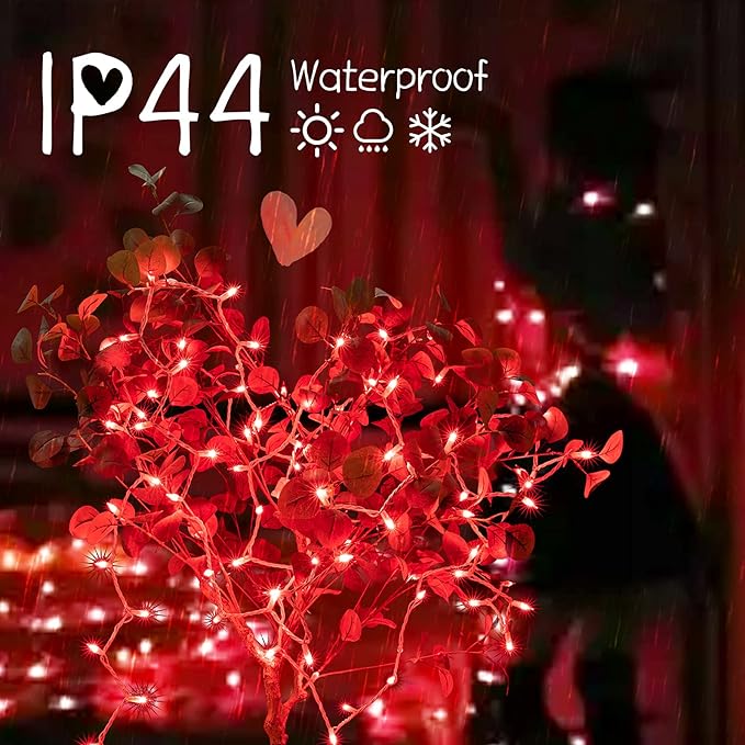 Christmas Red Mini String Lights, 100 Count 26.5 Feet Detachable Incandescent Bulb Waterproof Red Fairy Lights Plug in for Indoor Outdoor Party Patio Valentine's Day Decoration, White Wire