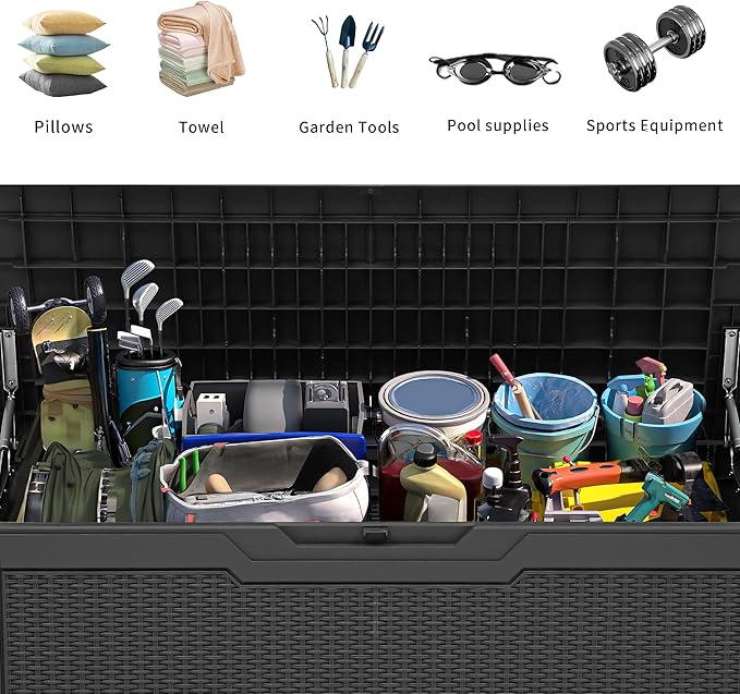 YITAHOME 80 Gallon Resin Deck Box, Weather Resistant Outdoor Rattan Storage Box, Lockable Indoor Outdoor Storage for Supplies and Essentials, Dark Gray