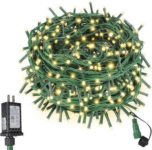 Extra Long Christmas Decorative Outdoor String Light 197 Feet 600LED 8 Modes Indoor Lights with Timer, Outdoor Indoor Fairy Lights Christmas Tree Patio Garden Holiday Warm White