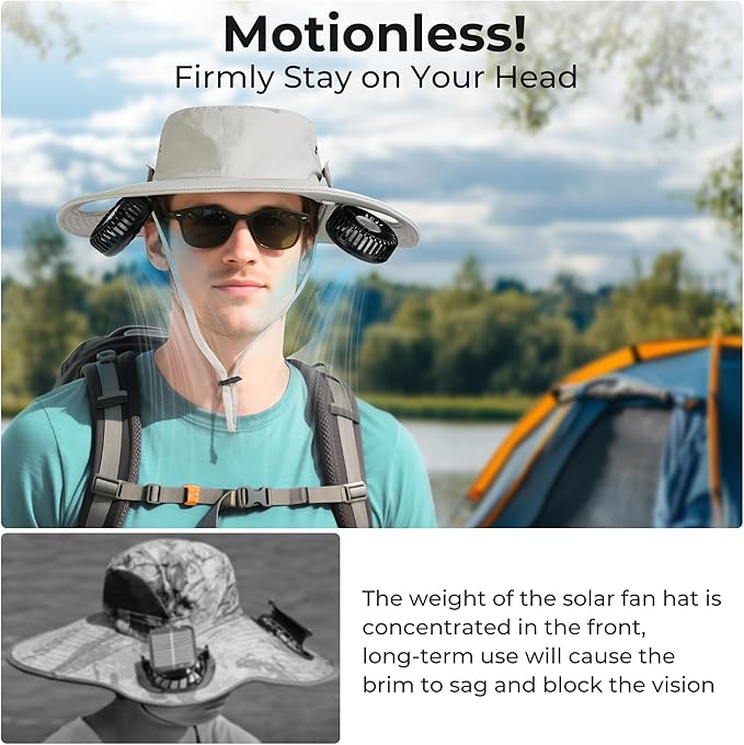 2-in-1 Hands-Free Hat Fan Neck Fan UPF 50+ Wide Brim Sun Hat 16Hrs Running 3-Speed Fishing Essentials for Men Women