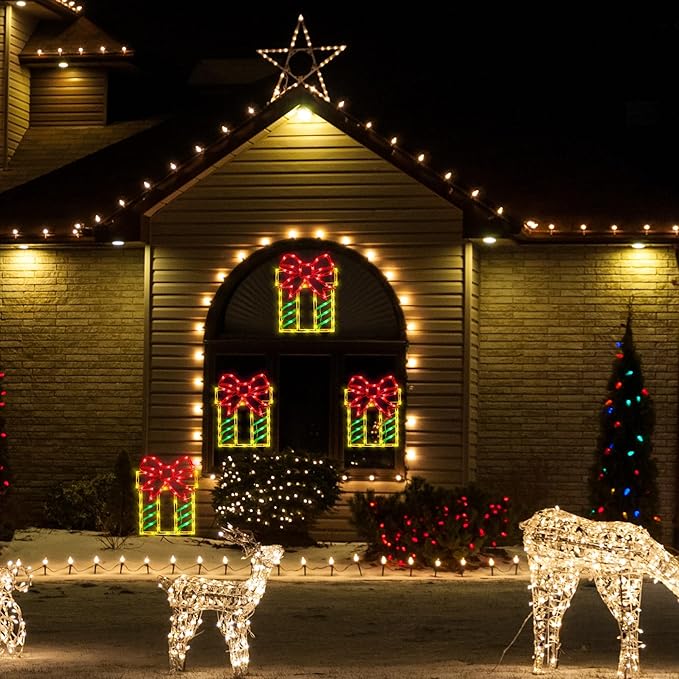 16" Christmas Window Silhouette Lights Decorations - 4 Pack Christmas Lighted Gift Boxes- Used for Holiday Christmas Trees, Wall, Fireplaces, Interior and Exterior Door and Window Decorations