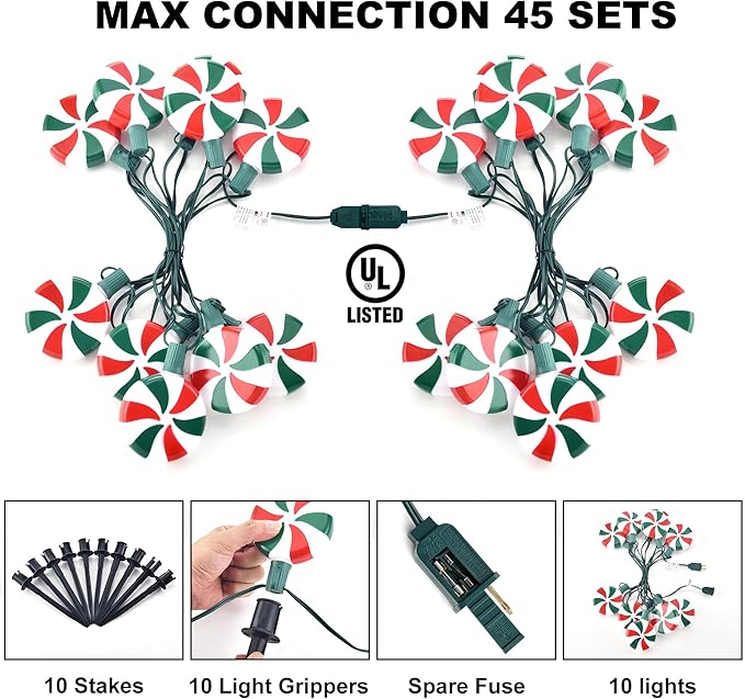 Ultimate Unicorn Christmas Lollipop Pathway Lights for Garden Christmas Decoration Red and Green, 10 LED Peppermint String Lights with Stakes for Outdoor Sidewalk Pathway Rooftop Lawn Garden