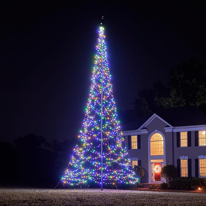 Fairybell - Flagpole LED Christmas Tree - Outdoor Christmas Decorations - Luminous Switch - 2,000LED Tree - 20ft - Suitable for Existing Flagpoles - Outdoor Lighting