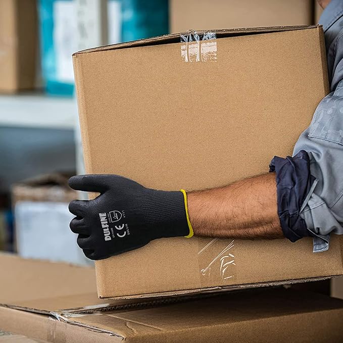 Ultra-Thin PU Coated Work Gloves-12 Pairs,Excellent Grip,Nylon Shell Black Polyurethane Coated Safety Work Gloves, Knit Wrist Cuff,Ideal for Light Duty Work. (Medium)