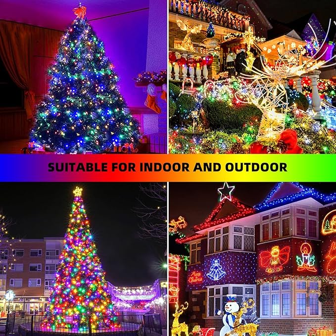 Music Motion Sensor Christmas String Lights 105FT 300 LED，Multicolour Christmas Tree Lights，End to End Plug In 6 Modes Decorative Light, No Timer；Waterproof for Indoor Outdoor Tree Party Decor