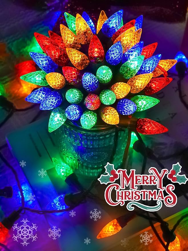 C6 Christmas Lights Outdoor Indoor, Total 100 LED 33 FT Connectable Christmas String Lights with Timer & 13 Modes, Waterproof Twinkle Light for Xmas Tree Party Porches Wedding Decorations (Multicolor)