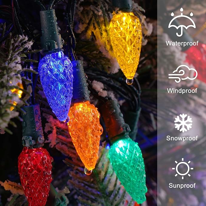 Brightever C6 Battery Operated Christmas Lights, 35FT 100LED Christmas String Lights with Timer & 8 Lighting Modes, Waterproof Strawberry Xmas Tree Light for Indoor Outdoor Decor, Multicolor, 1-Pack