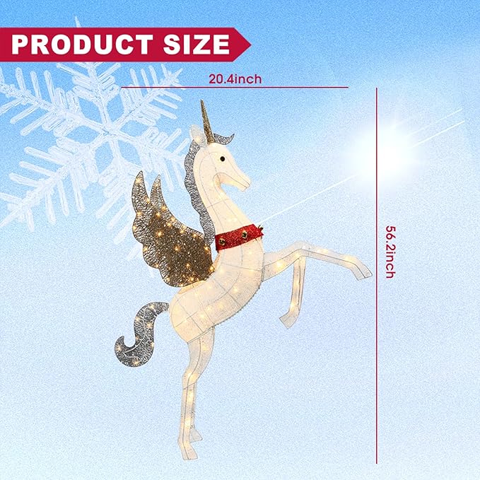 4.7ft Lighted Unicorn Outdoor Christmas Decorations for Yard Lawn Garden, Large 3D Weatherproof Light up Unicorn with 140 LED Lights, Ground Stakes Zip Ties, Outside Indoor