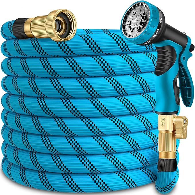 50 ft Garden Hose -Heavy Duty Water Hoses, Kink-free, Flexible&Lightweight Car Washing Pipe with 3/4" Solid Brass Connectors, Rubber Hoses with Spray