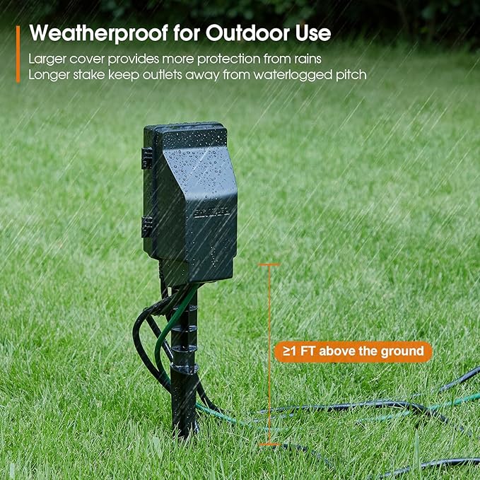 SURAIELEC Outdoor Power Stake, 7-Day Programmable Digital Timer, Power Strip Weatherproof, 6 Multi Plug Electrical Outlet Waterproof, 6FT Extension Cord, for Outside Yard Light, Halloween Decorations