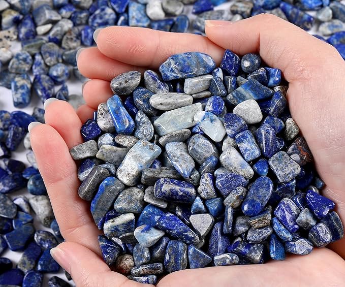 QINJIEJIE 0.9Lbs Lapis Lazuli Rocks for Plants Bulk Succulent Small Stone Natural Decorative Aquarium Gravel Fish Tank Irregular Shaped Pebbles Crystals Chips Vase Filler Decorations for Planter