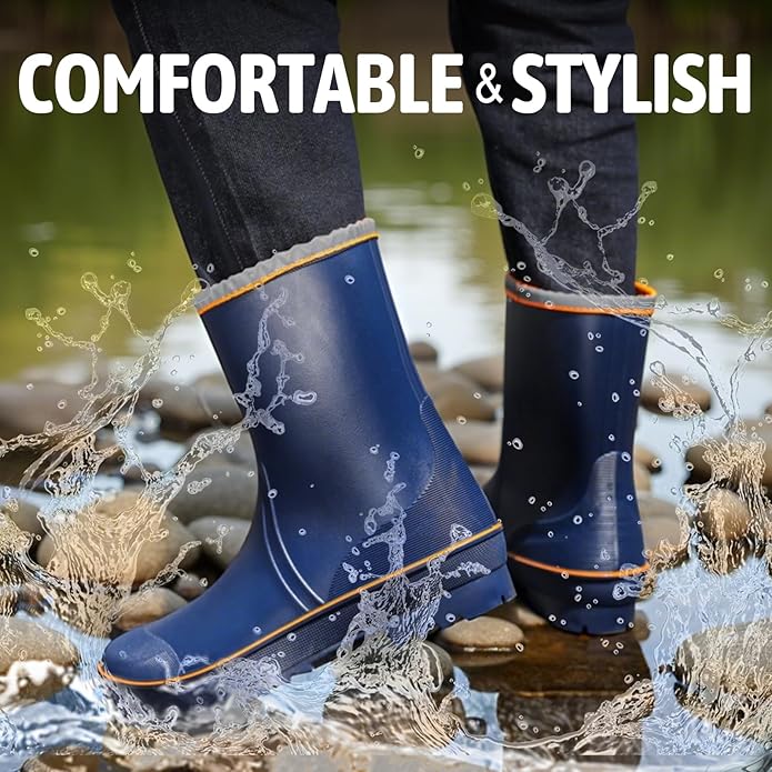 Women's Ankle Rain Boots - Slip On Waterproof Festival & Garden Shoes for Men - Comfortable Lightweight Rubber Wellies with Decorative Buckle