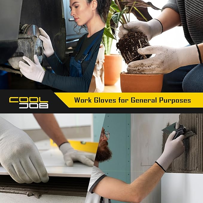 COOLJOB 12/60 Pairs Cotton Work Gloves with Non-Slip Grip Dots, Breathable Lightweight Gloves for Construction Gardening