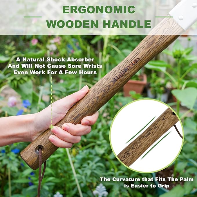 Haliaeetus Pick Axe, Stainless Steel Mattock with Sharp Pick and Cutting Edge for Breaking up Heavy Clay Soil, and Removal of Difficult Weeds, Garden Pick with Wood Handle for Digging, Loosening Soil